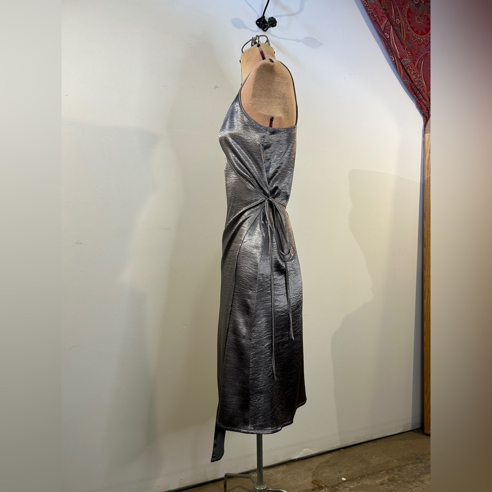 Leith Silver Metallic Wrap Cocktail Dress Size XS - Picture 10 of 16